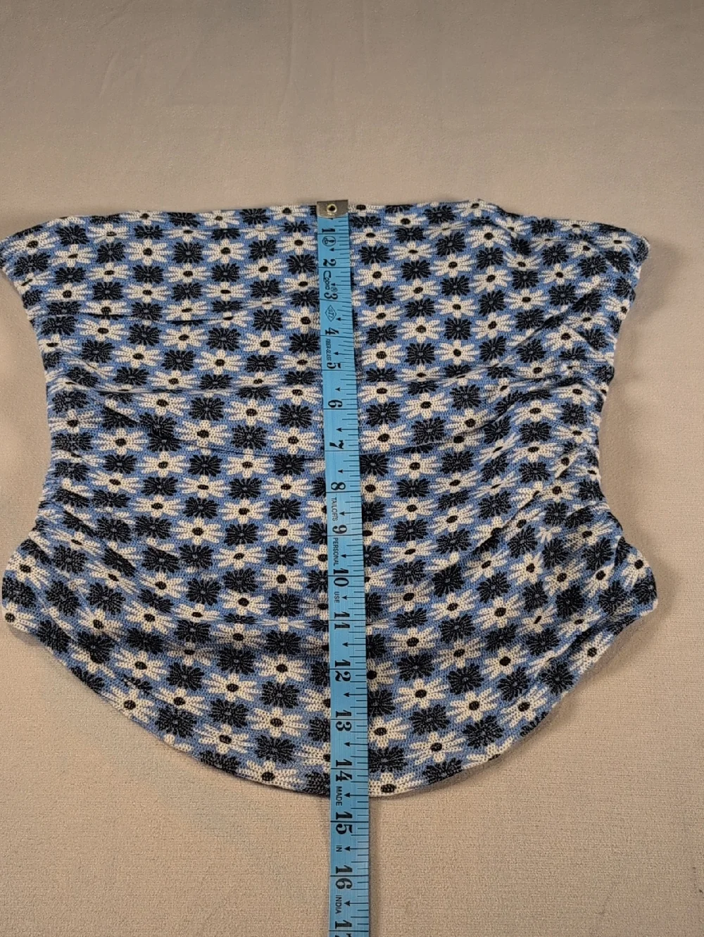 Free People Boulevard Floral Cotton Knit Tube Top in Blue Vista Combo Size Large